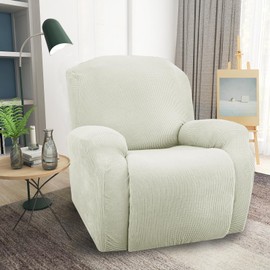 JIVINER Super Stretch Recliner Chair Covers 4 Pieces Sofa Slipcover for Reclining Chair Spandex Soft Recliner Slipcover with Pockets Recliner Furniture Protector (Recliner, Natural)