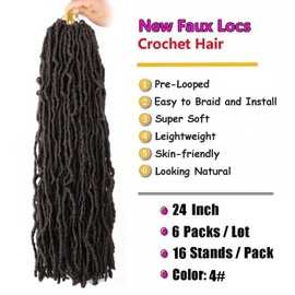 24 Inch Soft Locs Crochet Hair Pre Looped 6 Packs Faux Locs Crochet Braids Goddess Locs Dreadlocs Synthetic Hair For Black Women (4#, 24 Inch (Pack of 6))