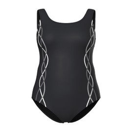 Ulla Popken Costume da Bagno da Donna, Taglie Forti, con Bordi Decorativi, Senza Coppe morbide, Girocollo