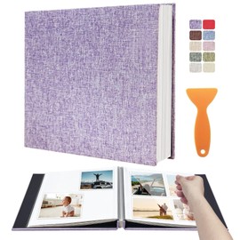 HenPisen Large Photo Album Self Adhesive Scrapbook Album for 4×6 5×7 8×10 Pictures DIY Magnetic Linen Cover Album 40 Pages for Family Wedding Gifts with Metal Pen and Plastic Board, Light Purple