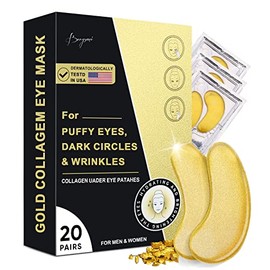 Parches para Ojos 24k Oro- 20 Pares Mascarillas de Colageno para Ojo, Contorno de Ojos Acido Hialuronico para Eliminar Ojeras, Bolsas y Arrugas en Los Ojo, Revitalice y Refresque Su Piel