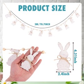 84 Inches Wooden Rustic Rabbit Easter Garland Vintage Easter Day Decorations Retro Whiter Wall Hanging Garland Banner for Easter Anniversary Wedding Birthday Party Decorations (White)
