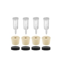 North Mountain Supply 3-Piece Airlock, 6.5 Drilled Rubber Stopper, and 38mm Black Plastic Lid - Pack of 4