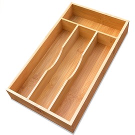 guiogc Bamboo Kitchen Drawer Silverware Organizer, 7 Inch Silverware Utensils Tray Holder for Small Drawer, Wood Caddy for Flatware Cutlery Knives 4-Slots