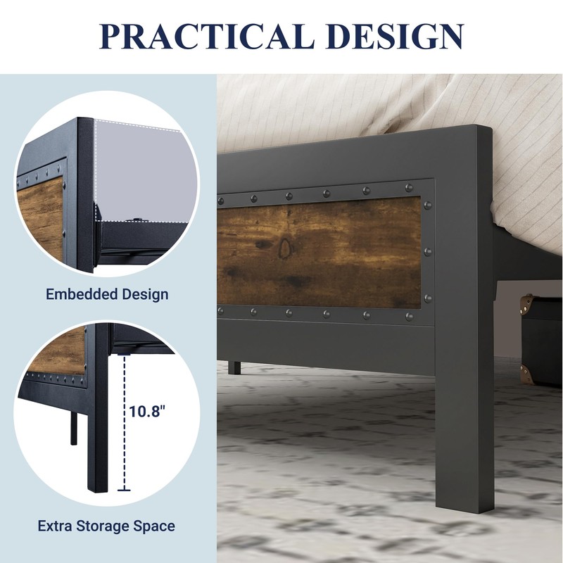 Allewie Heavy-Duty Platform Metal Bed Frame Queen Size with Headboard,