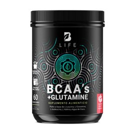 BCAAs con Glutamina en polvo con 60 Porciones. Leucina, Isoleucina, Valina, Glutamina y Agua de Coco. BCAAs  Glutamine Sabor FRUIT PUNCH 558 Gramos B 