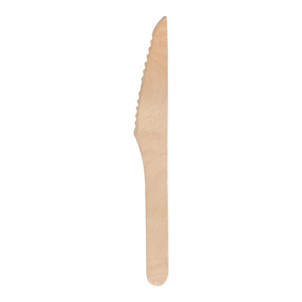 ABENA Gastro-Line 16cm Wooden Knife Made From Birchwood & 100% Compostable, Offering a Wood Cutlery Eco-Friendly Alternative to Plastic Disposable Cutlery (Pack of 100)