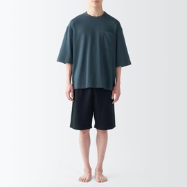 MUJI Men's Loungewear Set, Sweatshirt, Short Sleeve, Loungewear Set, navy