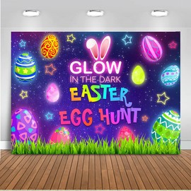 Mocsicka Glow Easter Backdrop, Green, 7x5ft, Vinyl, for Party Decorations and Photography, 复活节, Lightweight, Not Washable, Custom Design Service Available