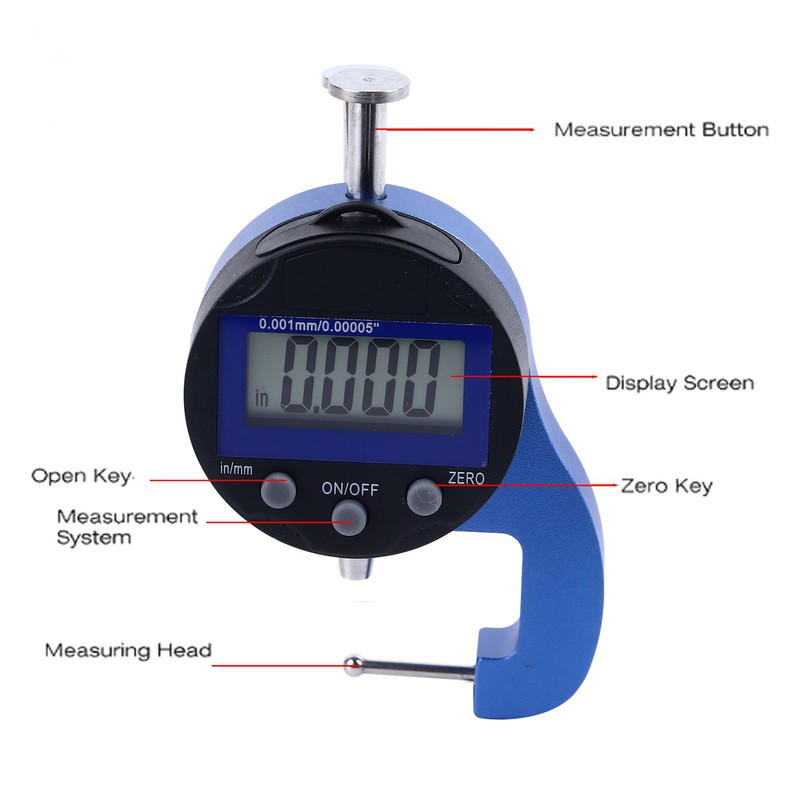 Micro Digital Thickness Gauge Accurate Dial for Pipe Wall 0.0005in