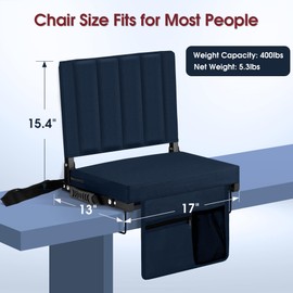 Halituny Stadium Seat for Bleachers with Back Support 2 Pack, Portable Bleacher Seat with Padded Cushion, Metal Hook, Folding Stadium Chair with Shoulder Strap, Carry Handle, Cup Holder, Navy Blue