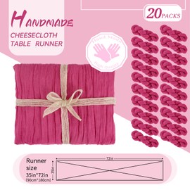 20 Packs Cheesecloth Table Hot Pink, 72in Boho Gauze Table Runner, Wedding Table Decor Romantic Cheese Cloth Fall Table Runner for Wedding Party Bridal Shower Table (35x72 in)