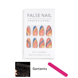 Sethexy Swirl Almond False Nails Wave Line Stiletto Stick on Nails Abstract Pink Fake Nails 24Pcs Acrylic Art Press on Nail Tips for Women and Girls