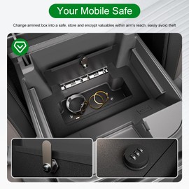 CZmenghe Center Console Safe Vault Compatible with 2023-2025 Chevy Silverado GMC Sierra 1500 Modified 2022 Model Console Safe Organizer Lock Box Replacement for 2022-2025 Chevy Silverado Accessories