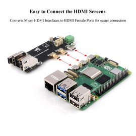 Wonrabai Micro HDMI to HDMI Adapter Board for Raspberry Pi 5 / Raspberry Pi 4B, Dual 4K Outputs HDMI Female Multifunctional Connector Adapter Two Power Supply Methods-Type-C Port or Screw Terminal