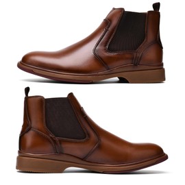 Mens Leather Chelsea Dress Boots - Fashion Casual Mid-Top Slip On Ankle Boot Stylish Boot for Men,Brown,Size 10