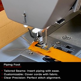 SINGER Piping Presser Foot | Tailored Seams & Edges | Insert Packaged or Fabric-Wrapped Piping with Precision | Clear View for Accurate Stitching