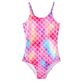 Xumplo Girls Mermaid Swimsuits Kids One Piece Bathing Suit Toddler Swimwear Beach Wear for Little Girl Pink Age 8-10 Years