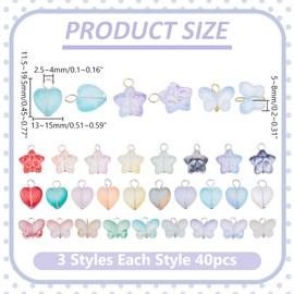WADORN 120Pcs Glass Crystal Charms 3 Styles Glass Star Heart Butterfly Shaped Pendants Crystal Beads Dangle Charm for Valentine's Day Birthday Summer DIY Necklace Bracelet Earrings Jewelry Making