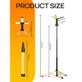 10000mAh Rechargeable Work Light with Stand - 5.6 ft Max Height, 3200 Lumens 5500k/6500k/7000k Cordless Led Work Light Dimmable with 2 Detachable Lamp Panels Emergency Flashlight for Garage Workshop