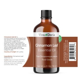 Viva Doria Cinnamon Leaf Essential Oil, 100% Pure, Natural Cinnamon Essential Oil, Undiluted, for Aromatherapy | Food Grade, 118 mL (4 Fluid Ounce)