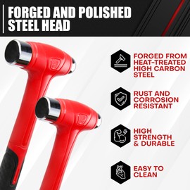 C&T 3 Piece Ball Peen Hammer, 16oz 32oz 48oz, Fiberglass Handle hammer for Ball Peen, Blow Striking Ball Pein Hammer Handle Tool with Forged Steel Construction for Metal Working