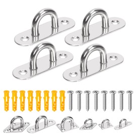 Glarks 20pcs M5 Stainless Steel Pad Eye Plate Hook Kit, Oval Eye Plate U Hooks Heavy Duty Ceiling Hooks and Carabiner Clips Snap Hook for Ceiling and Mounting Hanging Hardware