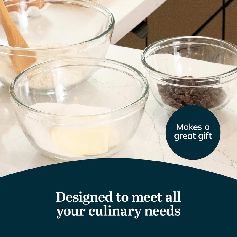 Libbey Baker's Basics 3 Piece Glass Mixing Bowl Set, Multi