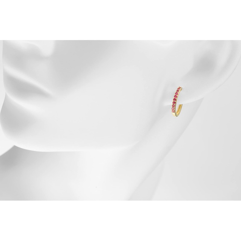 9ct Yellow Gold Ruby Hoop Huggie Earrings - 15mm Diameter