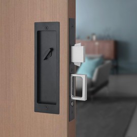 youthua Modern Pocket Door Hardware Set - Privacy Lock with Finger Flush Pulls & Soft Close, for Sliding Barn Doors, Pocket Doors, Bedroom (Black, Privacy)