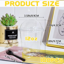 WYIPOLZI 100 Pack 12OZ Plastic Parfait Cups with No Hole Dome Lids and Sporks, Clear Plastic Cup with Lids, Disposable Yogurt Fruit Cups for Dessert,Cupcake,Parfait,Pudding,Ice Cream,Snacks (U-Shape)