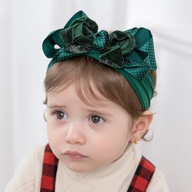 Kercisbeauty Boho Polka Dots Red Bow Hair Band Soft Velvet Headwear for Baby Girls Toddler Handmade Headwear