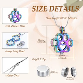 Minicremation Pet Cremation Jewelry For Ashes Paw Print Urn Necklace for Ashes Cremation Necklace for Pet Ashes Stainless Steel Ash Necklace Memorial Ash for Women Men