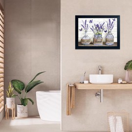 Lavender Bathroom Wall Art Purple Flower Vase Pictures for Home Rustic Farmhouse Butterfly Canvas Painting Country Bathroom Framed Artwork