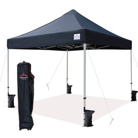 UNIQUECANOPY 10'x10' Ez Pop Up Canopy Tent Commercial Instant Shelter with Heavy Duty Roller Bag, 4 Canopy Sand Bags, 10x10 FT Black