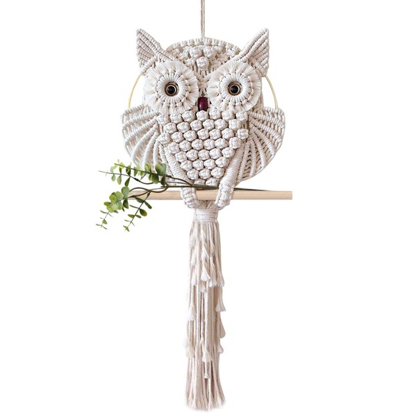 Packool Owl Macrame Wall Hanging, Bohemian Handmade Wall Decor Cute