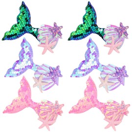 6 Pcs Mermaid Hair Clips for Girls, Aurora Sequins Fish Tail Hairpin Starfish Sequin Hair Accessories Multicolor Sparkling Hair Barrettes for Little Girls Toddlers Kids and Teens