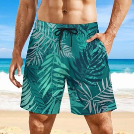 Heucapc Men's Swim Trunks Quick Dry Swimming Trunks Upside Down Pineapple Beach Shorts with Mesh Lining and Pockets, Hawaii, Large