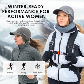 TOP-EX M/L/XL Waterproof Baseball Cap for Women with Ear Warmers Running Beanie with Ponytail Hole Reflective Winter Hat Cold Weather Fleece Lined Hat Red M/L