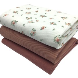 Jersey Fabric Package, Rib Knit Jersey, Narrow Ribs, Many Designs, Ökotex (Small Flowers, Off-White)