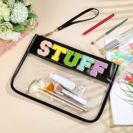 2 Bolsas con Cremallera Transparente con Letras de Chenilla Bolsa de Cosméticos de Letra de Maquillaje Bolso del Estadio de Parche de Viaje (Stuff Sna