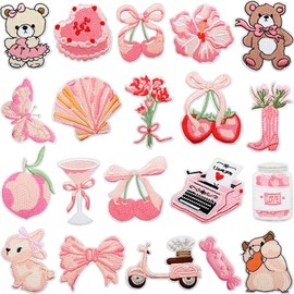 BSITSSS 20pcs Patches for Clothing Pink Pattern Embroidered, Iron on Patches for Clothing, Cute Clothes Patche, Iron-on Patche for Clothes for Jackets Hats Backpacks Jeans DIY Craft