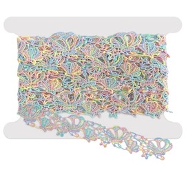 FYBownot - Cinta de encaje de 3.3 yardas bordada, ribete de encaje de costura, colorido lazo de estrella, flores de lazo de estrella para decoración, suministros de manualidades