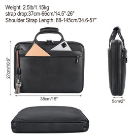 Masa Kawa Black Leather Slim Briefcase 14 Inch Laptop Bag for Men Crossbody Shoulder Messenger Computer Bags Attache Case for Business Work Lawyer