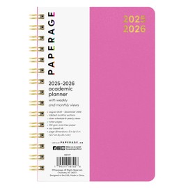 PAPERAGE 17 Month Academic Planner 2025-2026, Weekly & Monthly Spreads, August 2025 - December 2026, Small (5 in x 8 in), Raspberry