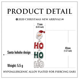 RareLove Red Green White Christmas HoHoHo Santa Piercing Dangle Stud Earrings Silver Plated Alloy Holiday Jewelry For Women
