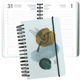 Pierre Belvédère - 2026 Annual Agenda Bilingual - 12 Months - Daily Planner - 6” x 8” - Hardcover Spiralbound - Year Monthly Weekly Planner - Hummingbird - 442471