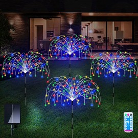 QOCNAM Outdoor Solar Garden Lights,Firework Lights 4 Pack Waterproof Decorative Pathway Lights,120Led Firefly Lights Solar Outdoor Decor for Courtyard Garden Party Yard Decorations Outdoor,Colorful