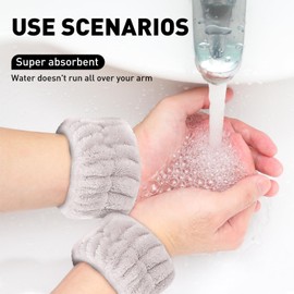 MOLOPPO 2 Pcs Soft Microfiber Wrist Bands for Washing Face, Absorbent Towel Scrunchies, Towel Bands，Prevent Liquid Spills, Reusable Face Washing Accessories for Women(Grey)