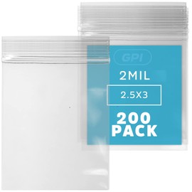 GPI - Pack of 200, 2.5" x 3" 2 mil Thick - Clear Plastic RECLOSABLE Zip Bags - Bulk, Strong & Durable Poly Bagies with Resealable Zip Top Lock for Travel, Storage, Packaging & Shipping